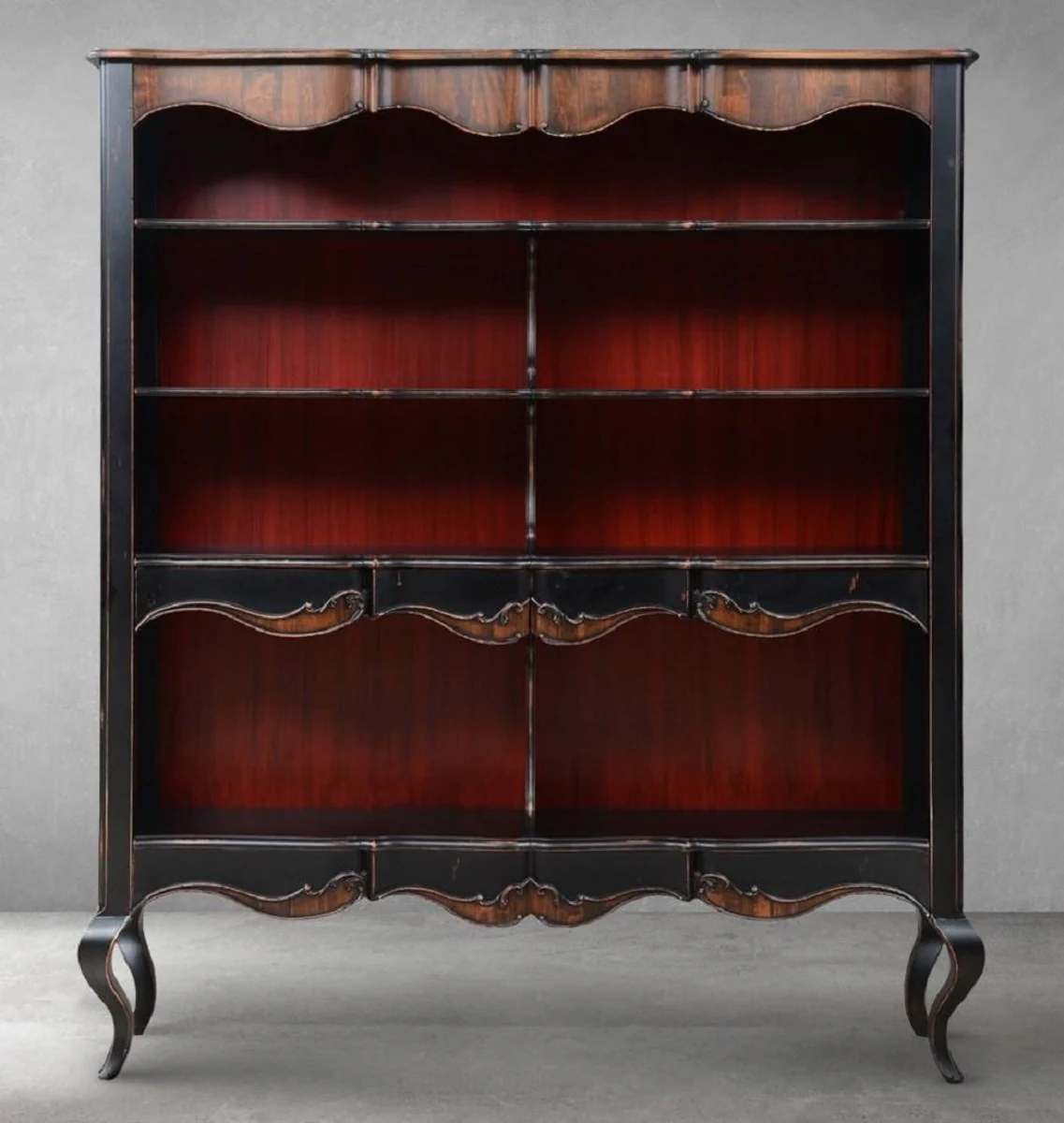 Luxus Barock Bücherschrank Antik Schwarz / Braun 176 x 45,5 x H. 207,5 cm - Barock Schrank - Barock Regalschrank - Barock Wohnzimmer Möbel - Barock Büro Möbel - Barock Einrichtung