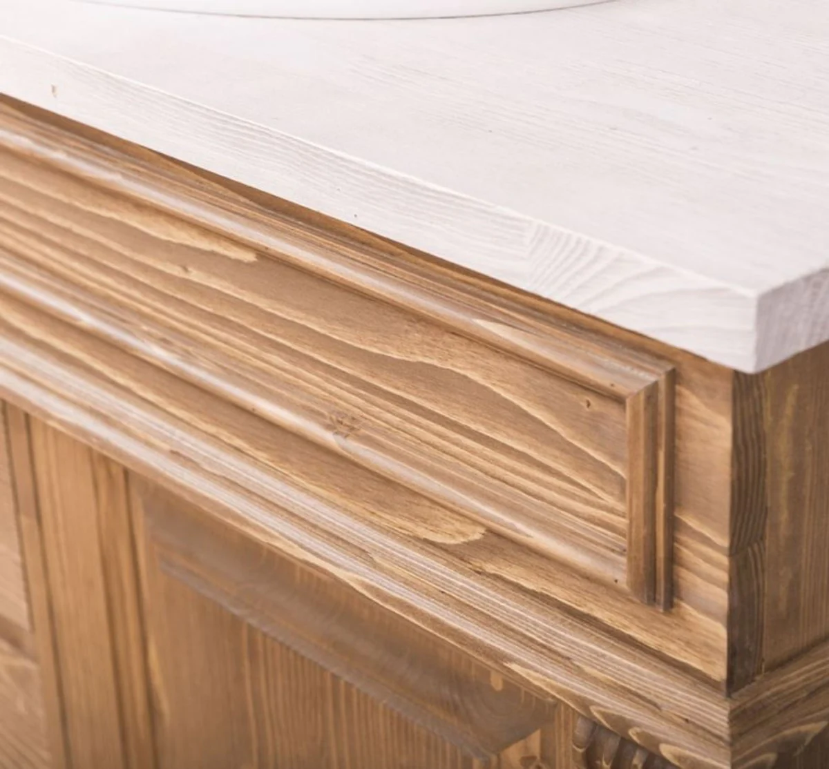 Landhausstil Badezimmer Set Naturfarben / Weiß - 1 Waschtisch & 1 Wandspiegel - Massivholz Badezimmer Möbel im Landhausstil