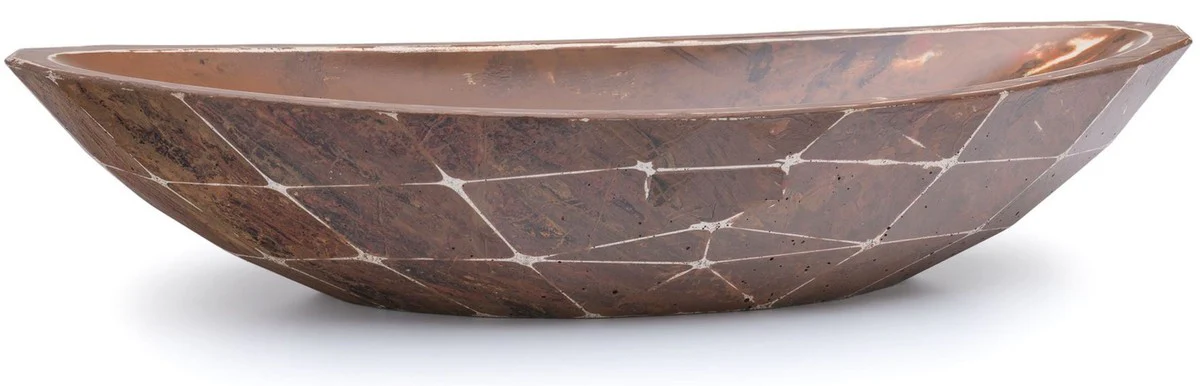 Luxus Waschbecken Schale Braun / Weiß 60,9 x 29,7 x H. 11,9 cm - Handgefertigtes Beton Waschbecken - Badezimmer Accessoires - Luxus Badezimmer Zubehör