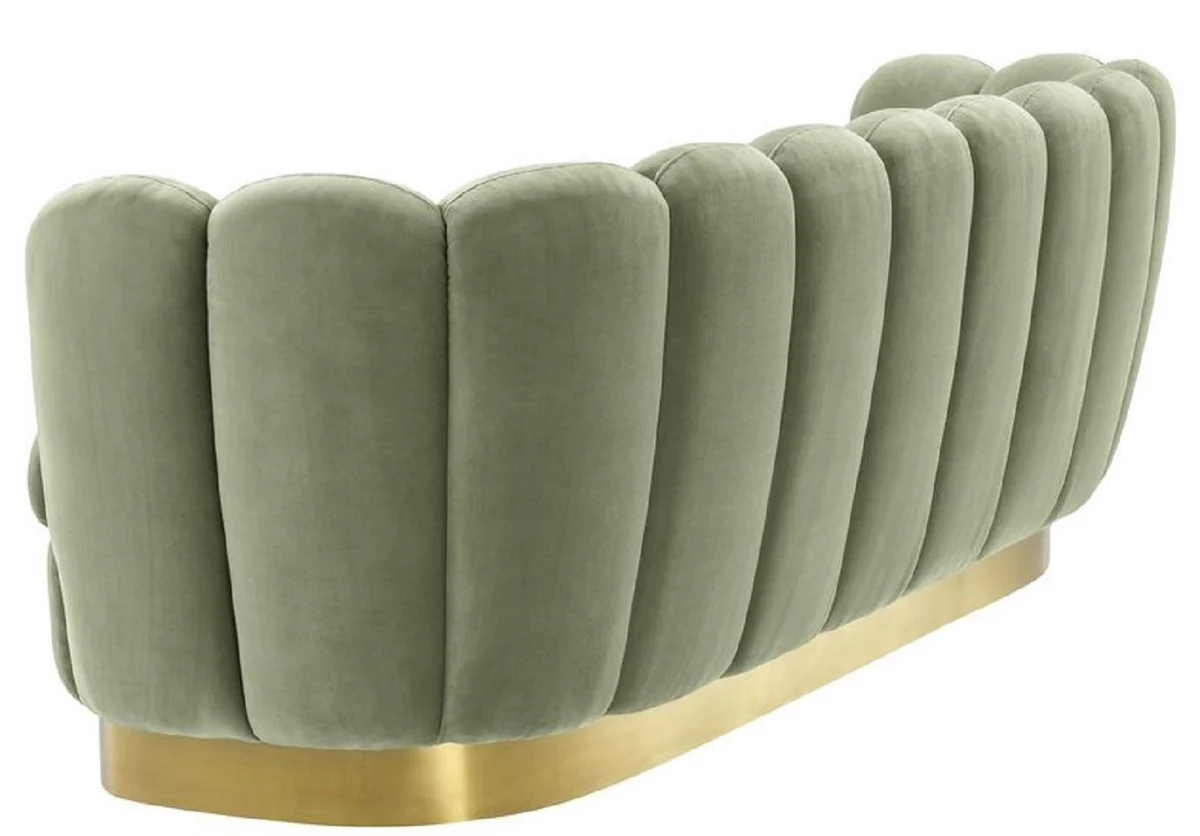 Luxus Samt Sofa Pistaziengrün / Messingfarben 225 x 90 x H. 80 cm - Wohnzimmer Sofa - Luxus Qualität
