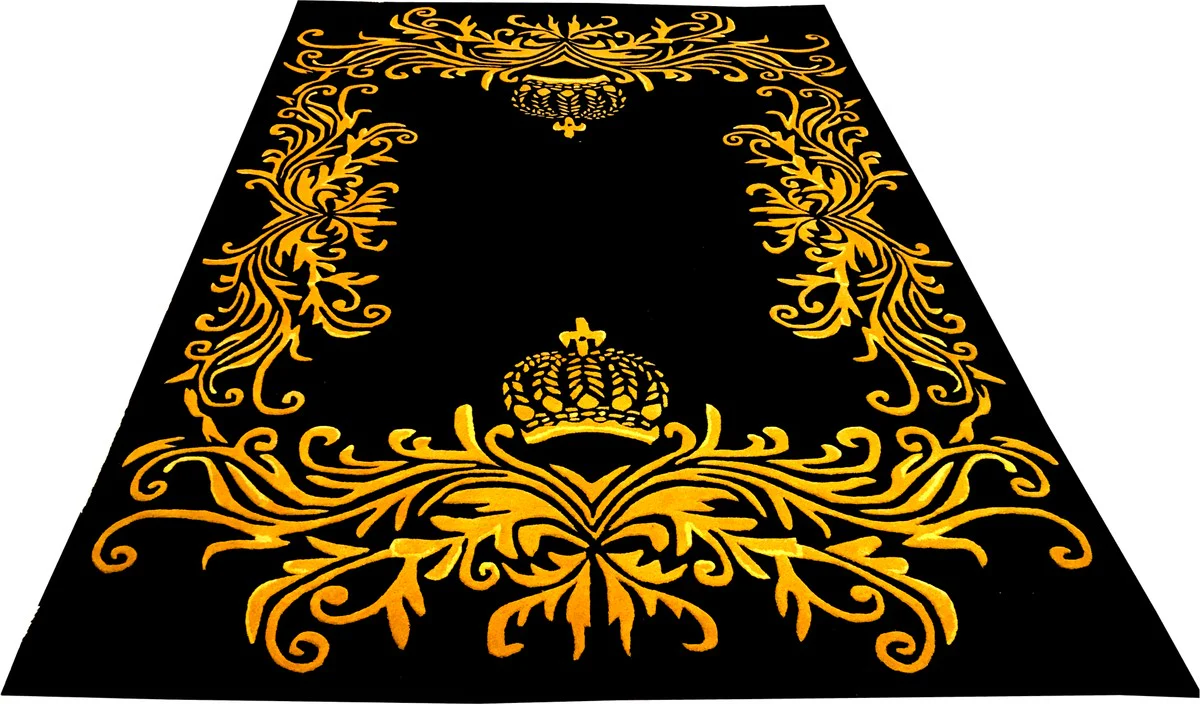 Pompöös by Luxus Teppich von Harald Glööckler 200 x 290 cm Krone Schwarz / Gold - Barock Design Teppich - Handgewebt aus Wolle