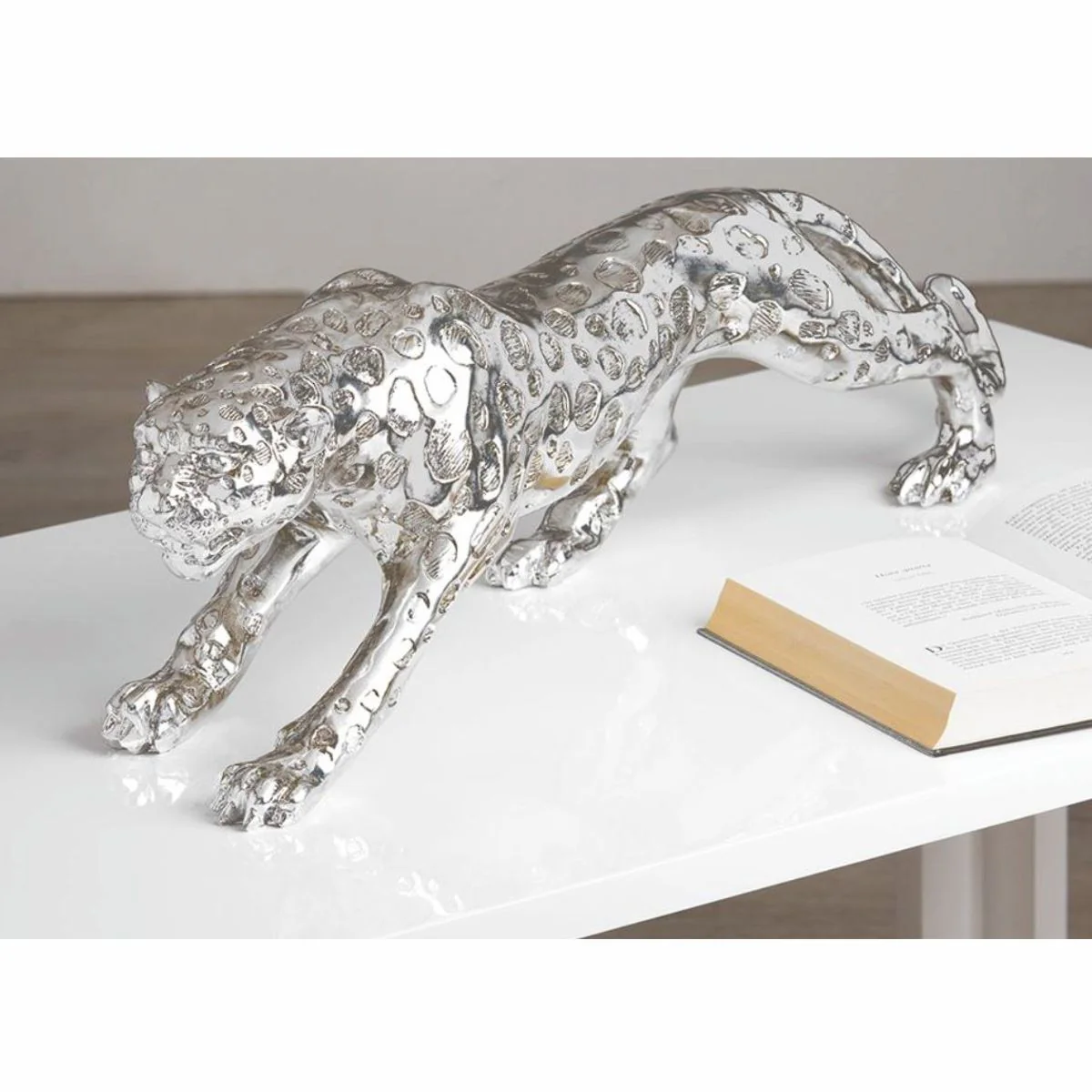 Deko Skulptur Gepard Silber 80 cm - Deko Accessoires