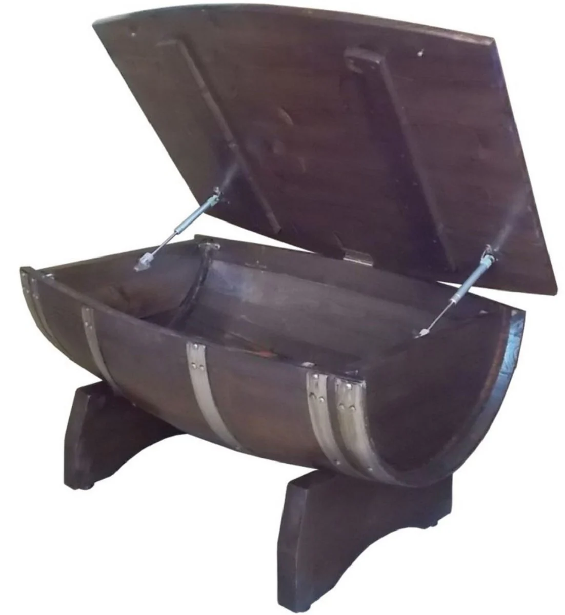 Luxus Fass Couchtisch Braun / Silber 100 x 86 x H. 55 cm - Massivholz Weinfass Tisch mit klappbarer Tischplatte - Garten Terrassen Gastronomie Möbel