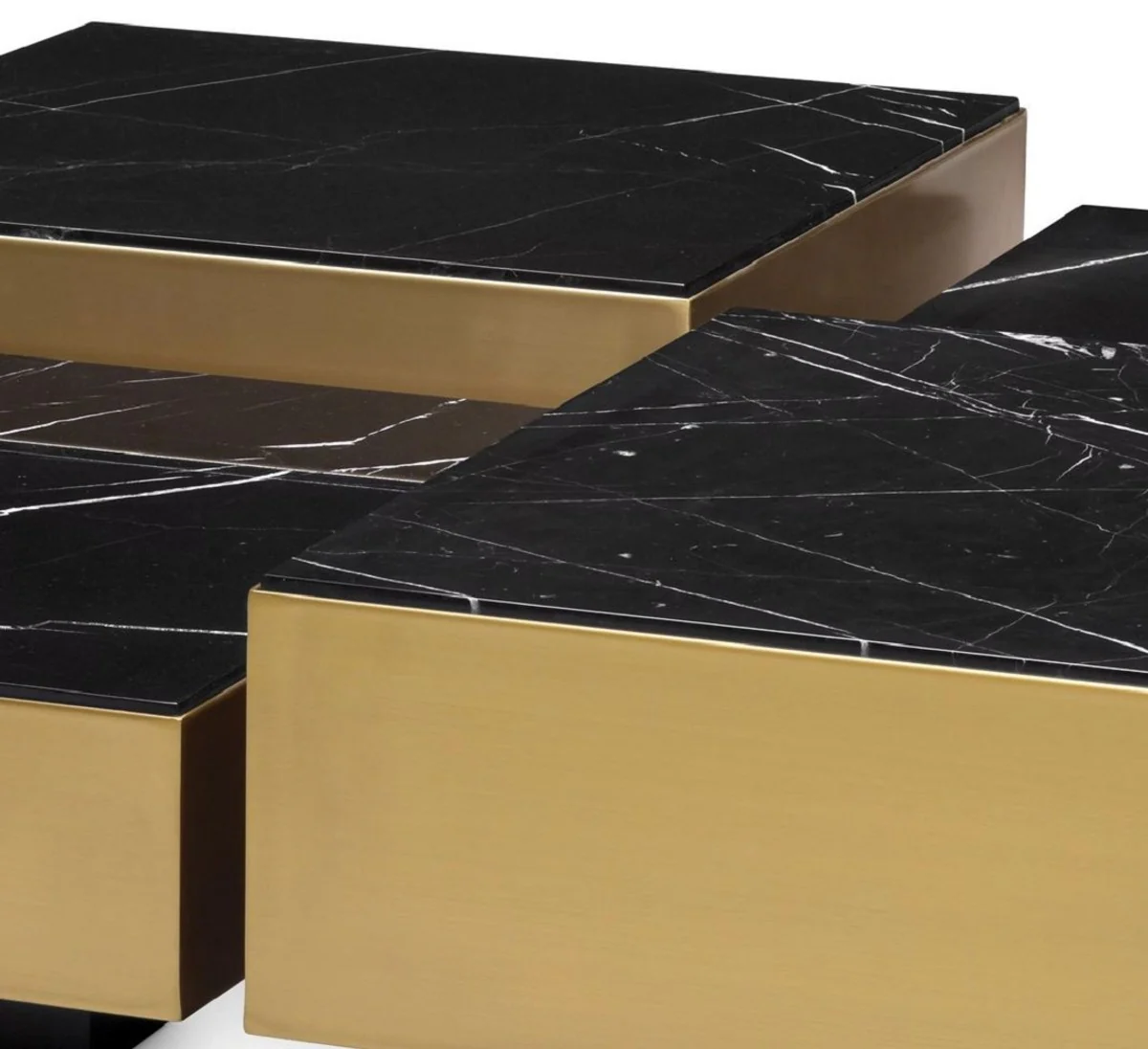 Luxus Edelstahl Couchtisch Set mit Marmor Tischplatten Messingfarben / Schwarz - Wohnzimmer Möbel - Luxus Möbel - Luxus Kollektion
