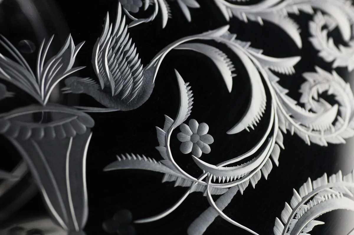 Luxus Kuchenteller Silber Ø 32 x H. 12 cm - Handgefertigte und handgravierte Glas Kuchenplatte - Hotel & Restaurant Accessoires - Luxus Qualität