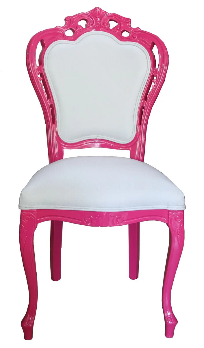 Luxus Barock Esszimmer Stuhl in Weiß/Pink - Designer Stuhl - Luxus Qualität