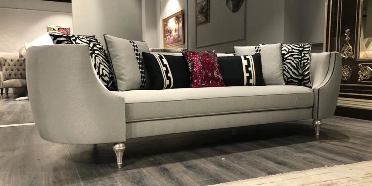 Luxus Barock Sofa Silber / Antik Silber - Handgefertigtes Wohnzimmer Sofa - Edle Barock Wohnzimmer Möbel