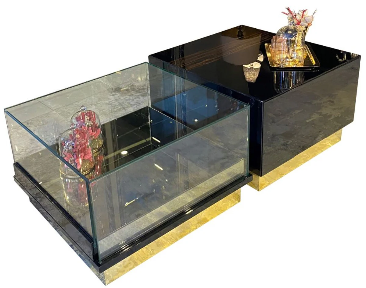 Luxus Art Deco Couchtisch Dunkelbraun / Schwarz / Gold 135 x 80 x H. 40 cm - Edler Wohnzimmertisch - Art Deco Möbel