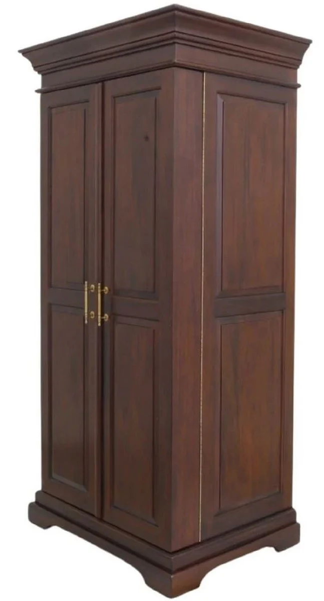 Luxus Landhausstil Mahagoni Weinschrank mit 2 Türen Dunkelbraun / Messing 92 x 70 x H. 190 cm - Mahagoni Barschrank - Massivholz Schrank im Landhausstil - Landhausstil Bar Möbel