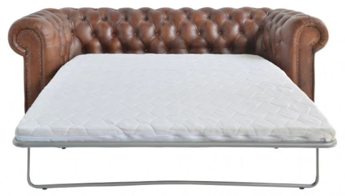 Luxus Chesterfield Leder Schlafsofa Braun 240 x 102-220 x H. 76 cm - Echtleder Wohnzimmer Sofa - Echtleder Wohnzimmer Möbel - Luxus Leder Möbel