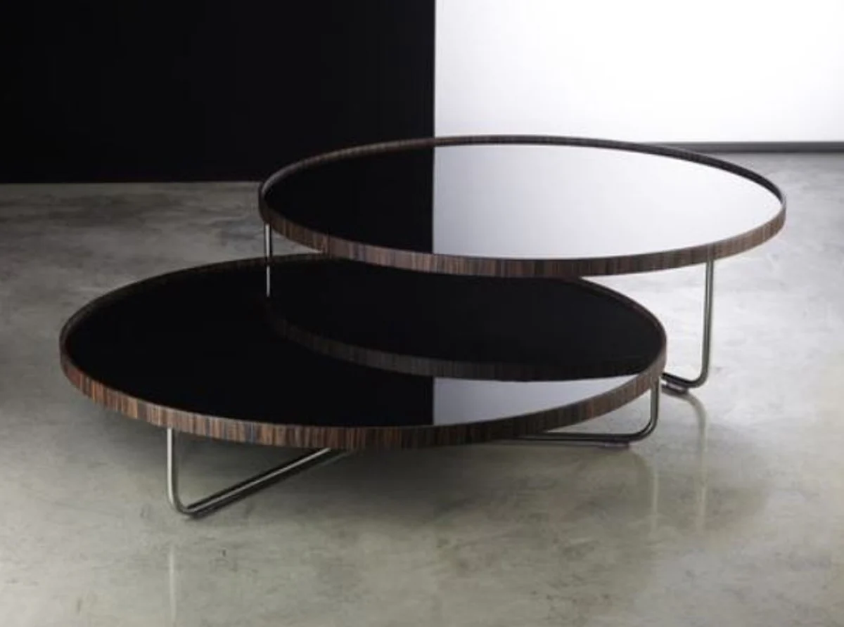 Luxus Couchtisch Set Braun / Silber / Schwarz - 2 Wohnzimmertische mit Glasplatte - Luxus Wohnzimmer Möbel