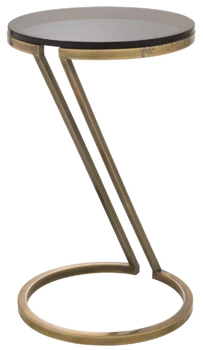 Luxus Beistelltisch Vintage Messing / Grau Ø 36 x H. 60 cm - Edelstahl Tisch mit Glasplatte - Wohnzimmer Möbel - Luxus Möbel - Luxus Einrichtung - Luxus Interior