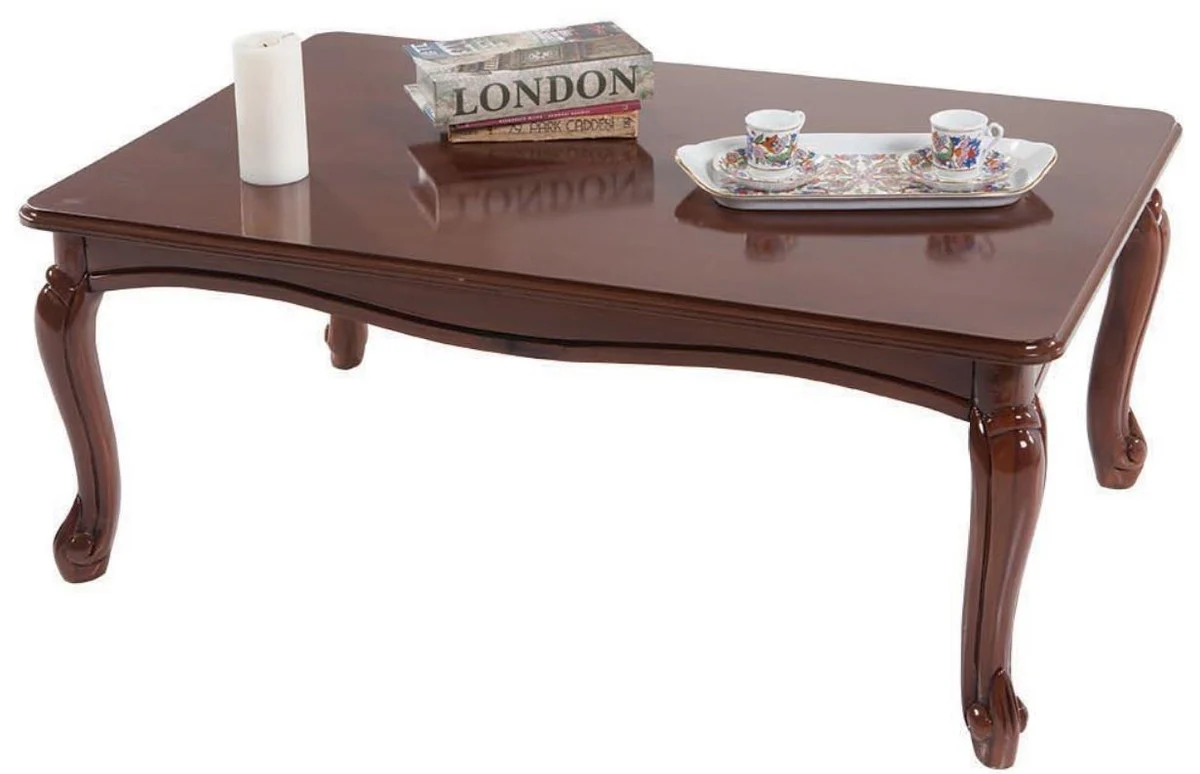 Luxus Barock Couchtisch Braun 101 x 74 x H. 43 cm - Massivholz Wohnzimmertisch im Barockstil - Barock Wohnzimmermöbel