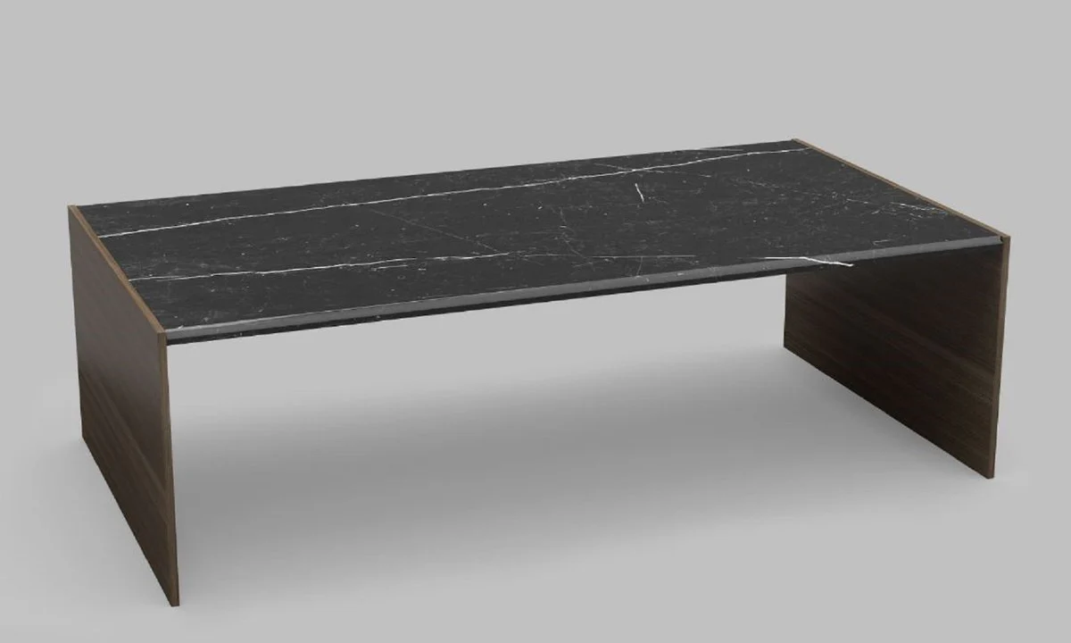 Luxus Couchtisch Braun / Schwarz 132 x 72 x H. 40 cm - Moderner rechteckiger Massivholz Wohnzimmertisch mit Marmorplatte - Luxus Möbel