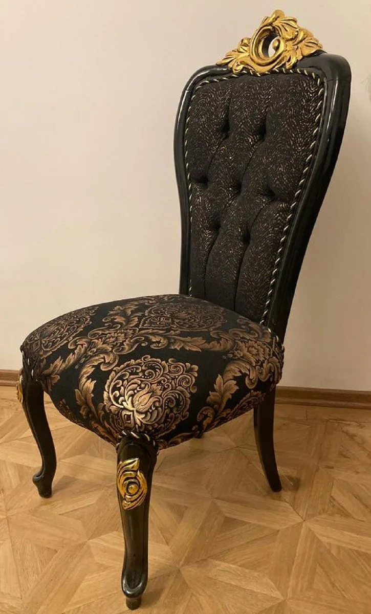Luxus Barock Esszimmer Stuhl mit elegantem Muster Schwarz / Gold - Esszimmer Möbel im Barockstil - Luxus Möbel im Barockstil - Barock Interior - Barock Möbel - Edel & Prunkvoll