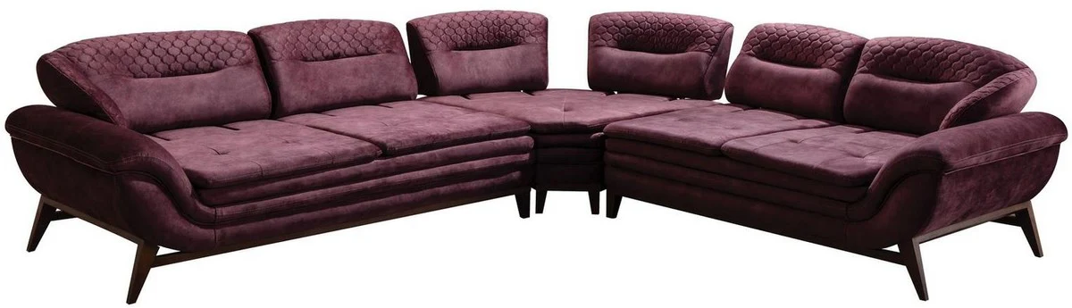 Luxus Ecksofa Lila / Dunkelbraun 318 x 293 x H. 85 cm - Wohnzimmer Sofa mit verstellbaren Rückenlehnen - Wohnzimmer Möbel