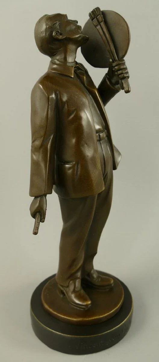 Luxus Jugendstil Bronze Skulptur Vincent van Gogh Bronze / Schwarz 10 x 9 x H. 26 cm - Bronze Figur mit Marmorsockel - Dekofigur - Deko Accessoires