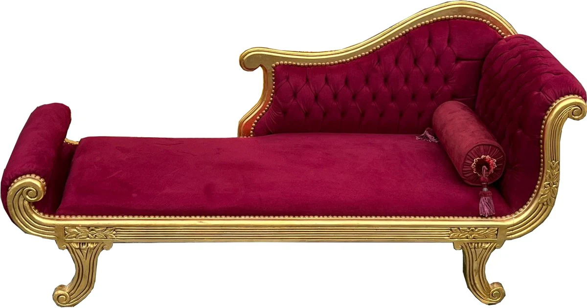 Barock Chaiselongue Modell XXL Bordeaux Rot / Gold - Antik Stil - Liege Wohnzimmer Möbel