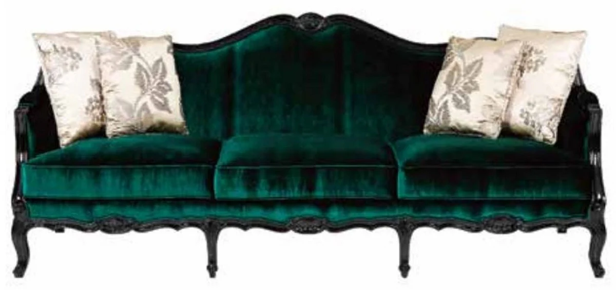 Luxus Barock Sofa Grün / Schwarz - Prunkvolles Wohnzimmer Sofa - Barockstil Wohnzimmer Möbel - Luxus Möbel im Barockstil - Barock Einrichtung - Edel & Prunkvoll