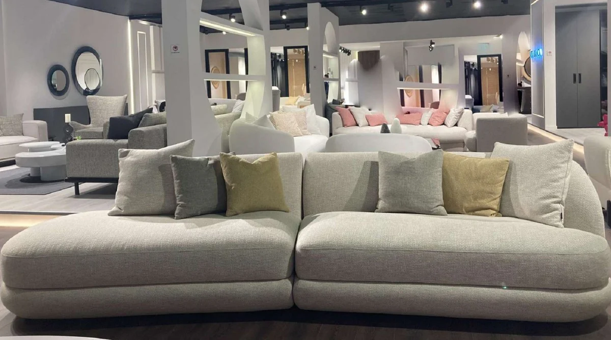 Luxus Sofa Grau 172 x 100 x H. 82 cm - Gebogenes Wohnzimmer Sofa - Hotel Sofa - Wohnzimmer Möbel - Hotel Möbel - Luxus Möbel - Luxus Einrichtung - Wohnzimmer Einrichtung