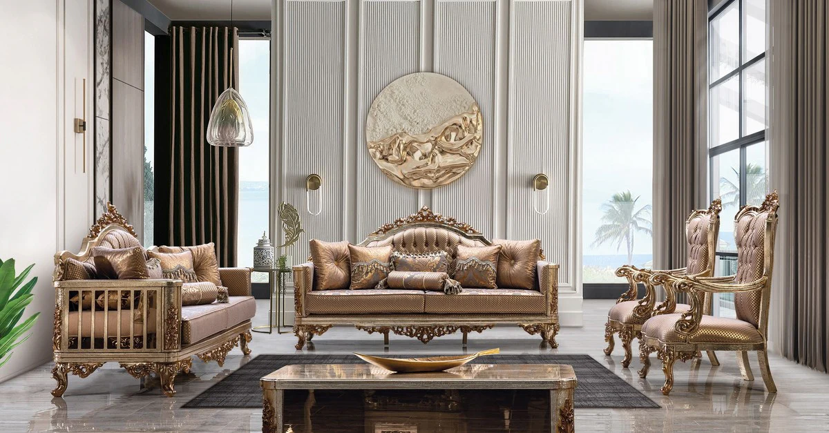 Luxus Barock Couchtisch Antik Silber / Kupfer / Gold - Verspiegelter Barockstil Wohnzimmertisch - Barockstil Wohnzimmer Möbel - Barock Möbel - Luxus Möbel im Barockstil