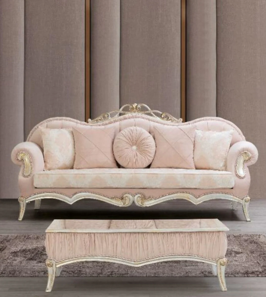 Luxus Barock Couchtisch Rosa / Silber / Schwarz / Gold 80 x 50 x H. 50 cm - Eleganter Wohnzimmertisch im Barockstil - Barock Möbel