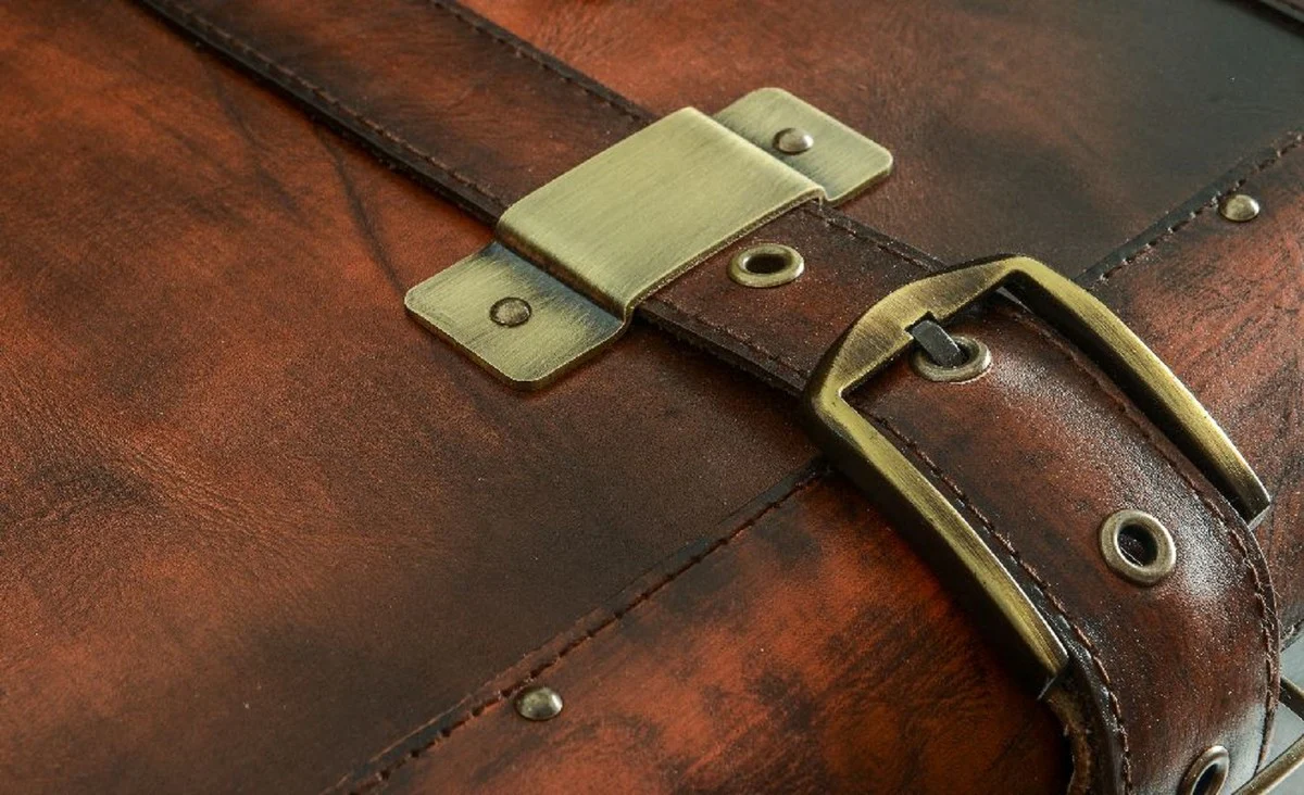 Luxus Leder Minibar in Koffer Optik Braun / Schwarz / Messing 45,5 x 45,5 x H. 73 cm - Echtleder Minibar - Bar Möbel - Echtleder Möbel - Luxus Möbel in Koffer Optik