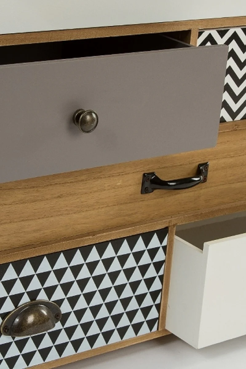 Luxus Kommode mit 8 Schubladen Hellbraun / Mehrfarbig 94 x 34 x H. 84 cm - Kommode im 70er Jahre Design