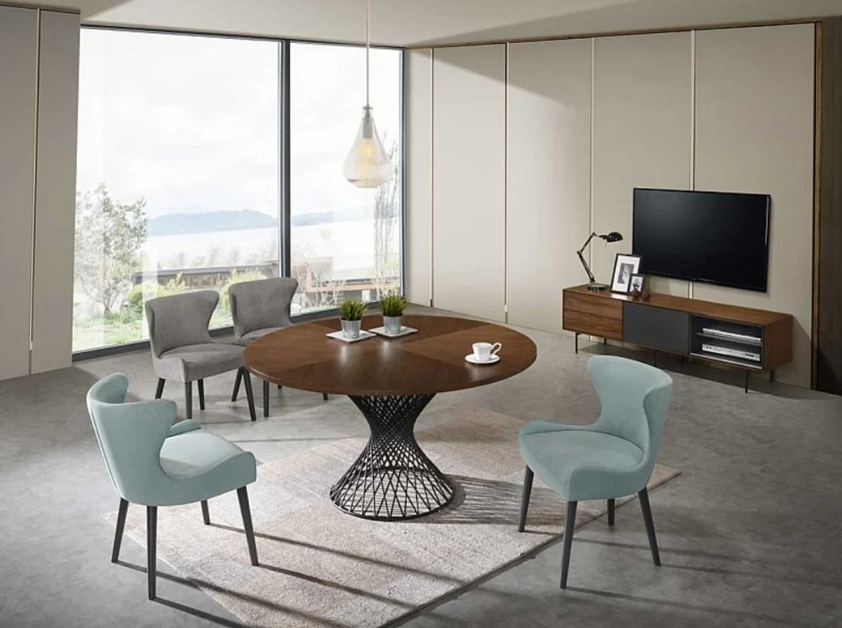 Luxus Esstisch Braun / Schwarz Ø 137 x H. 75 cm - Runder Esszimmertisch - Esszimmer Möbel