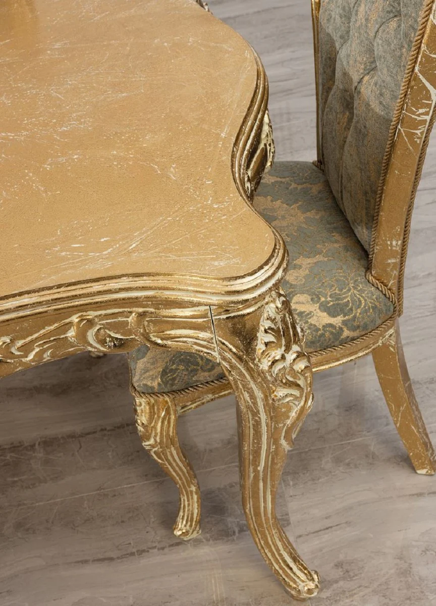 Luxus Barock Esszimmer Stuhl 6er Set Grün / Antik Gold - Prunkvolle Barockstil Küchen Stühle - Luxus Barockstil Esszimmer Möbel - Barock Esszimmer Möbel - Barockstil Möbel