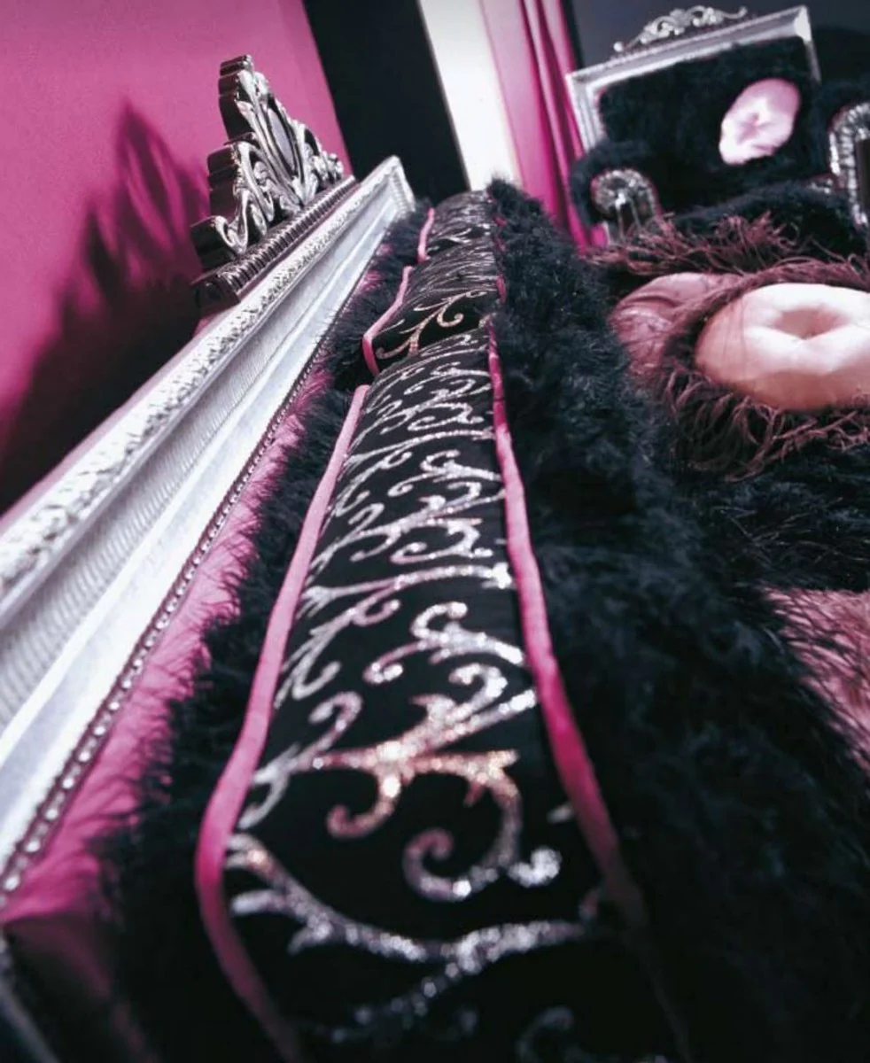 Luxus Barock Sofa Dunkelbraun / Schwarz / Silber / Lila 215 x 80 x H. 120 cm - Prunkvolles Wohnzimmer Sofa - Erstklassische Qualität - Made in Italy