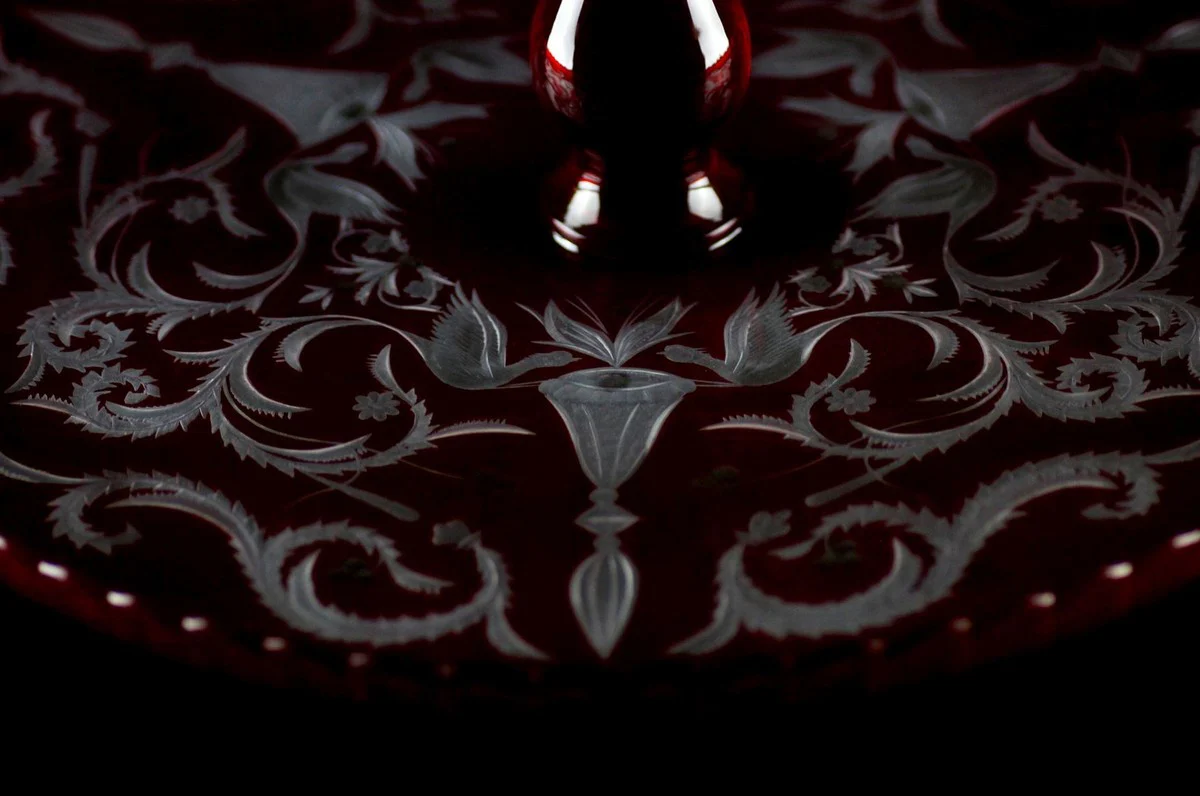 Luxus Kuchenteller Rot / Silber Ø 32 x H. 12 cm - Handgefertigte und handgravierte Glas Kuchenplatte - Hotel & Restaurant Accessoires - Luxus Qualität