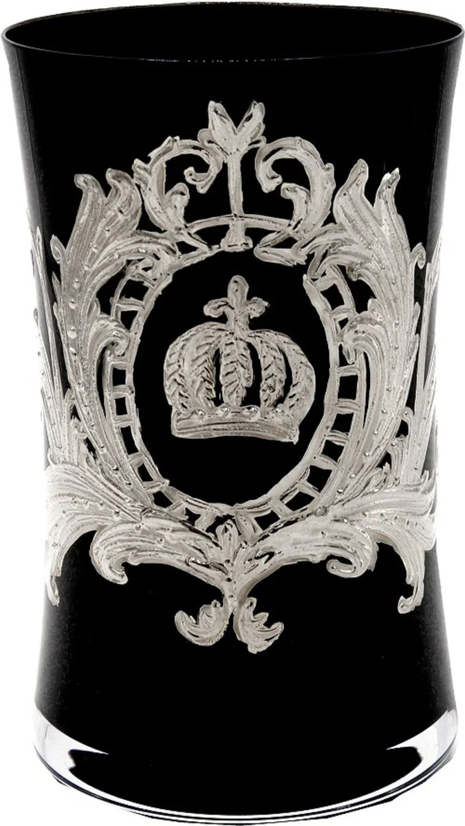 Pompöös by Luxus Wasserglas Set Schwarz / Silber Ø 8 x H. 13 cm - Wassergläser mit edler Platin Beschichtung - Pompööse Gläser designed by Harald Glööckler