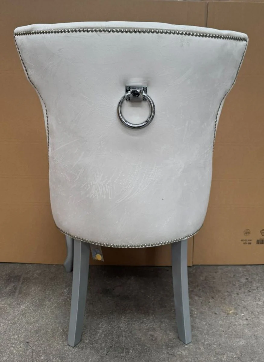 Art Deco Esszimmer Stuhl Weiß / Silber / Grau H. 97 cm - Esszimmer Möbel