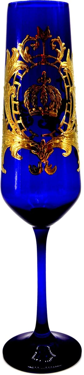Pompöös by Luxus Champagnerglas Set Royalblau / Gold Ø 6 x H. 25 cm - Champagnergläser mit 24 Karat Vergoldung - Pompööse Gläser designed by Harald Glööckler
