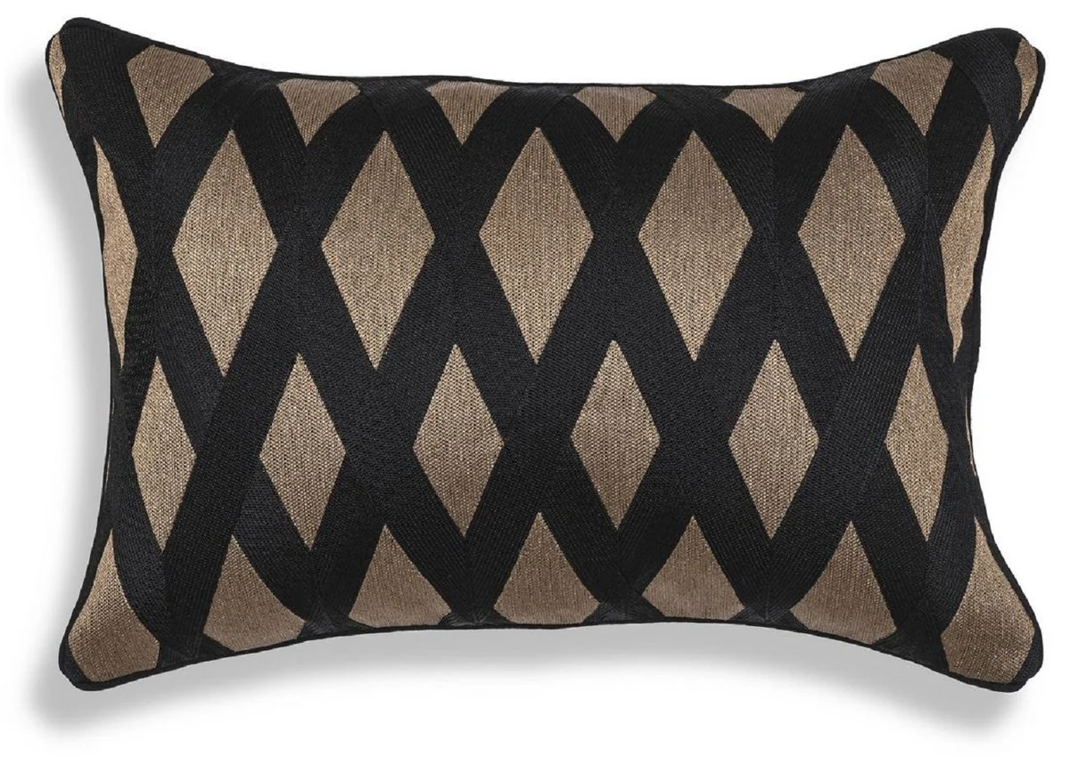 Luxus Deko Kissen Schwarz / Gold 60 x 40 cm - Rechteckiges Zierkissen mit elegantem Rautenmuster - Luxus Qualität - Hotel Kollektion