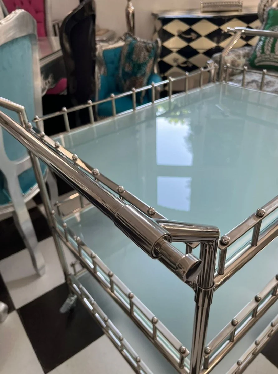 Luxus Trolley Silber 102 x 71,5 x H. 90,5 cm - Edelstahl Servierwagen mit Glasplatten - Hotel Restaurant Gastronomie Trolley - Hotel & Restaurant Accessoires