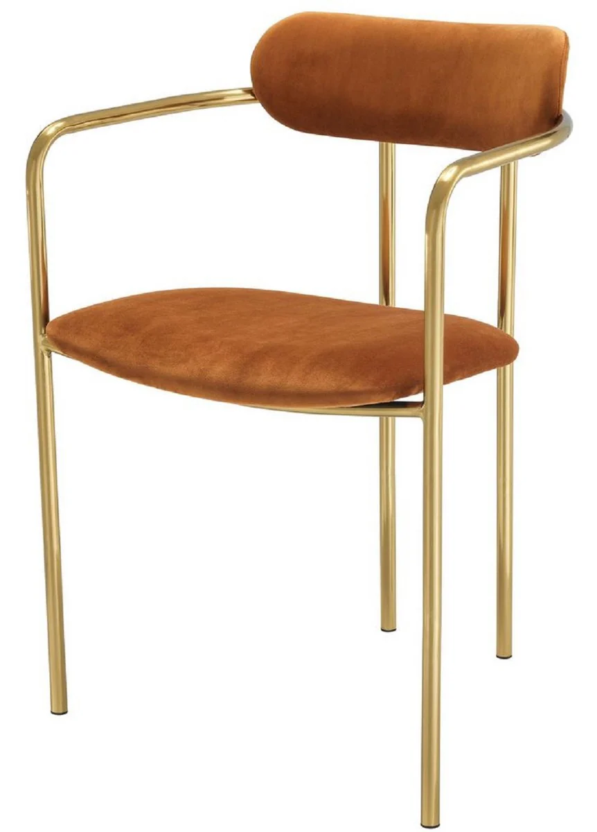 Luxus Esszimmerstühle mit Armlehnen Orange / Gold 53 x 50 x H. 74 cm - Küchenstühle mit edlem Samtstoff - Esszimmer Set - Esszimmer Möbel