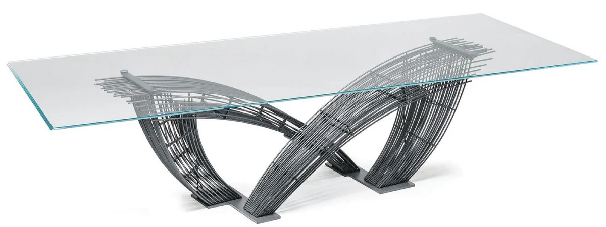 Luxus Esstisch mit Glasplatte Grau - Verschiedene Größen - Made in Italy