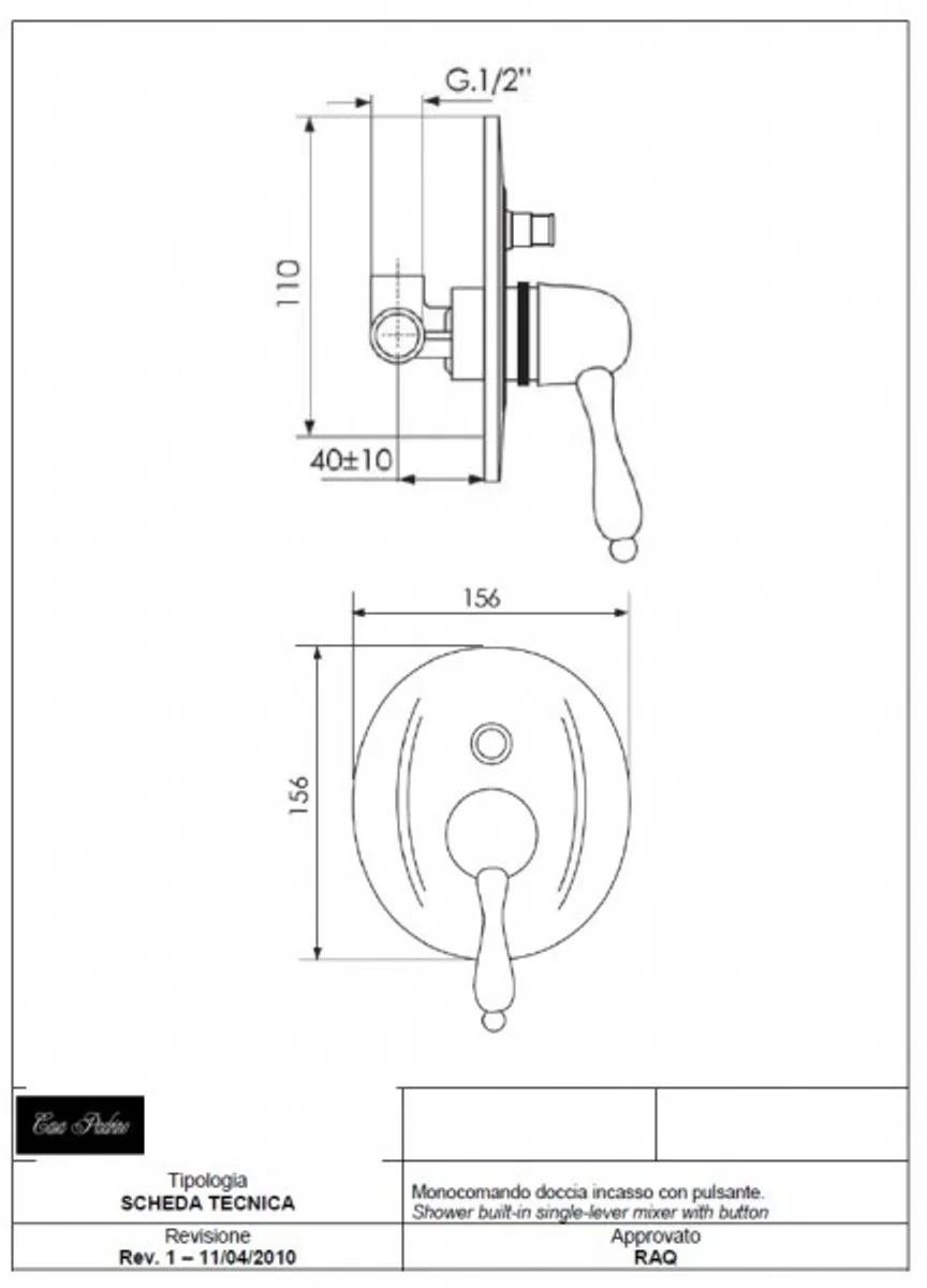 Luxus Bad Zubehör - Jugendstil Retro Unterputz Duschen Einhebelmischer mit Drücktaste Chrom Serie Milano - Made in Italy