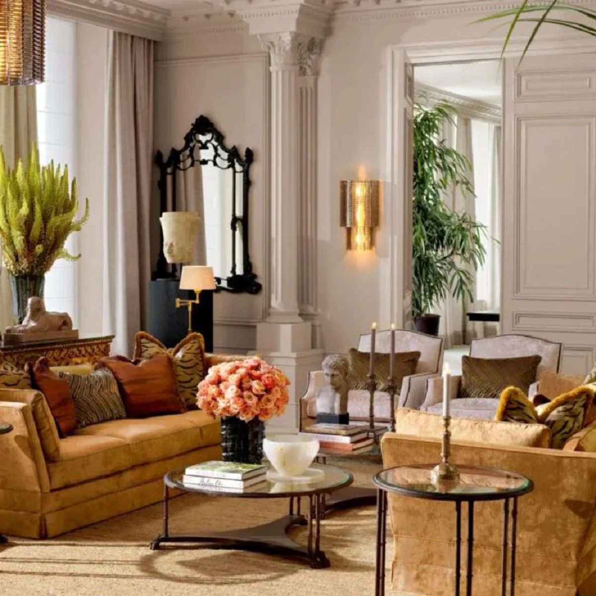 Luxus Barock Beistelltisch mit Glasplatte Bronze Ø 62 x H. 64 cm