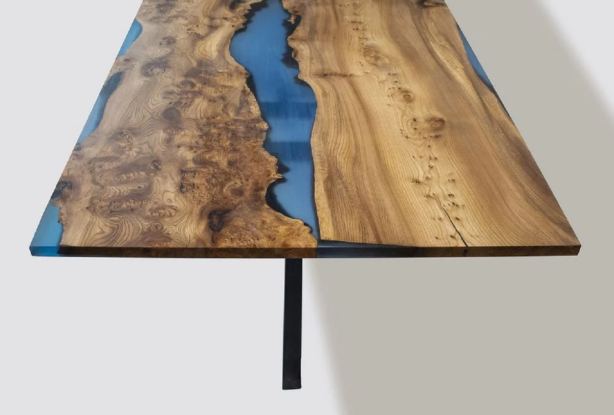 Luxus Esstisch Braun / Blau / Schwarz 250 cm