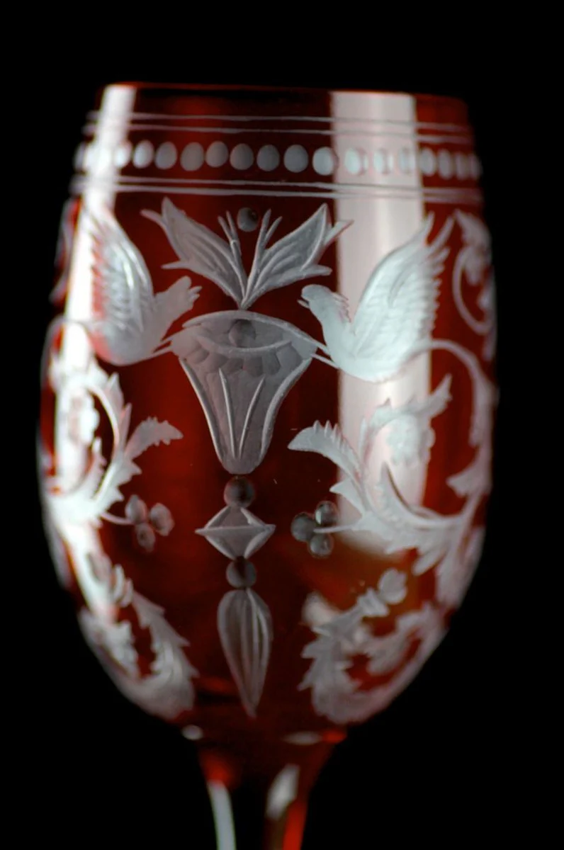 Luxus Likörglas 6er Set Rot / Silber Ø 5,5 x H. 15 cm - Handgefertigte und handgravierte Likörgläser - Hotel & Restaurant Accessoires - Luxus Qualität