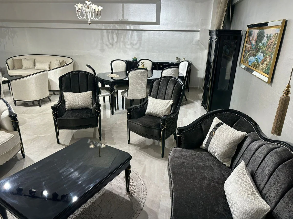 Luxus Barock Wohnzimmer Sofa Schwarz / Gold 250 cm - Prunkvolle Barock Möbel