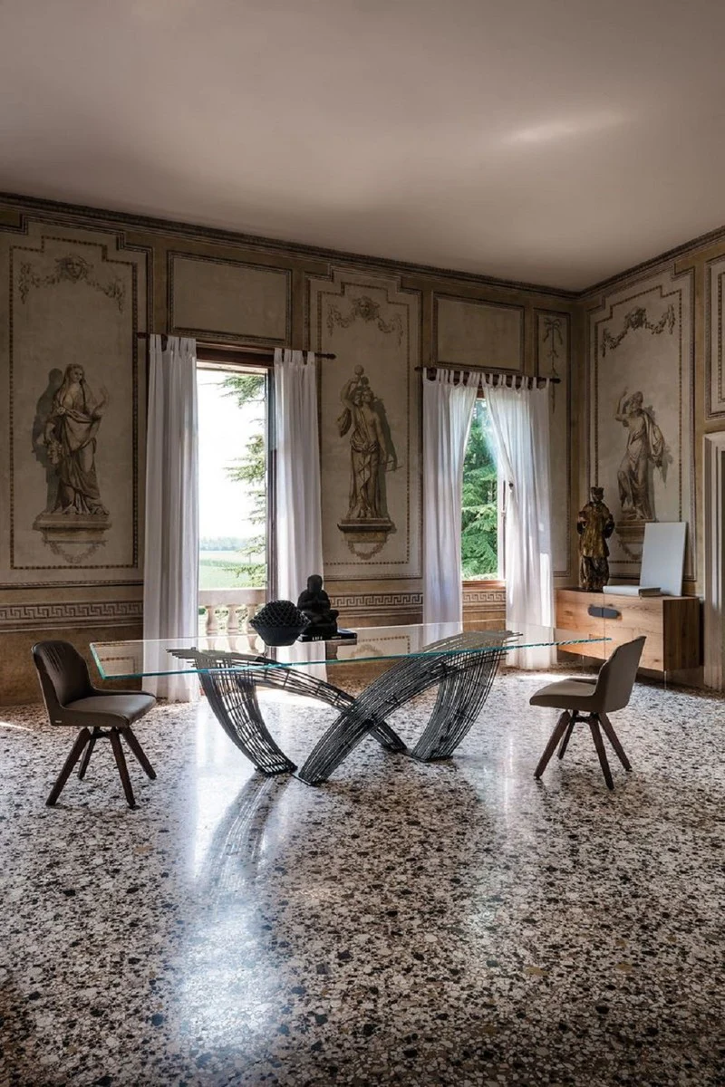 Luxus Esstisch mit Glasplatte Grau - Verschiedene Größen - Made in Italy