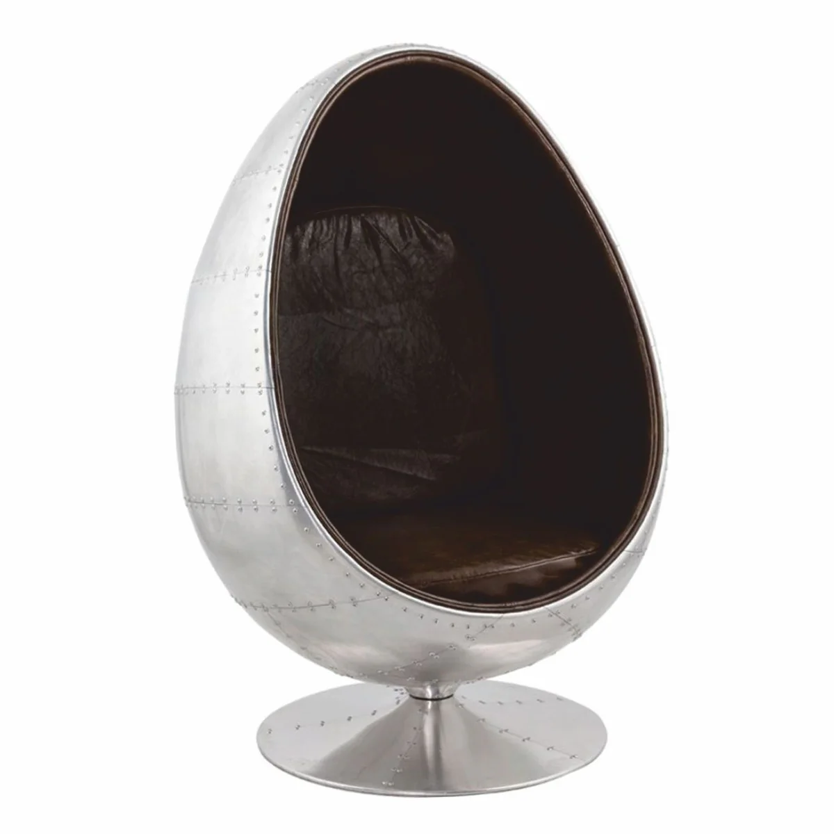 Aluminium Drehsessel mit Kunstleder Silber / Dunkelbraun H. 133 cm - Aluminium Möbel