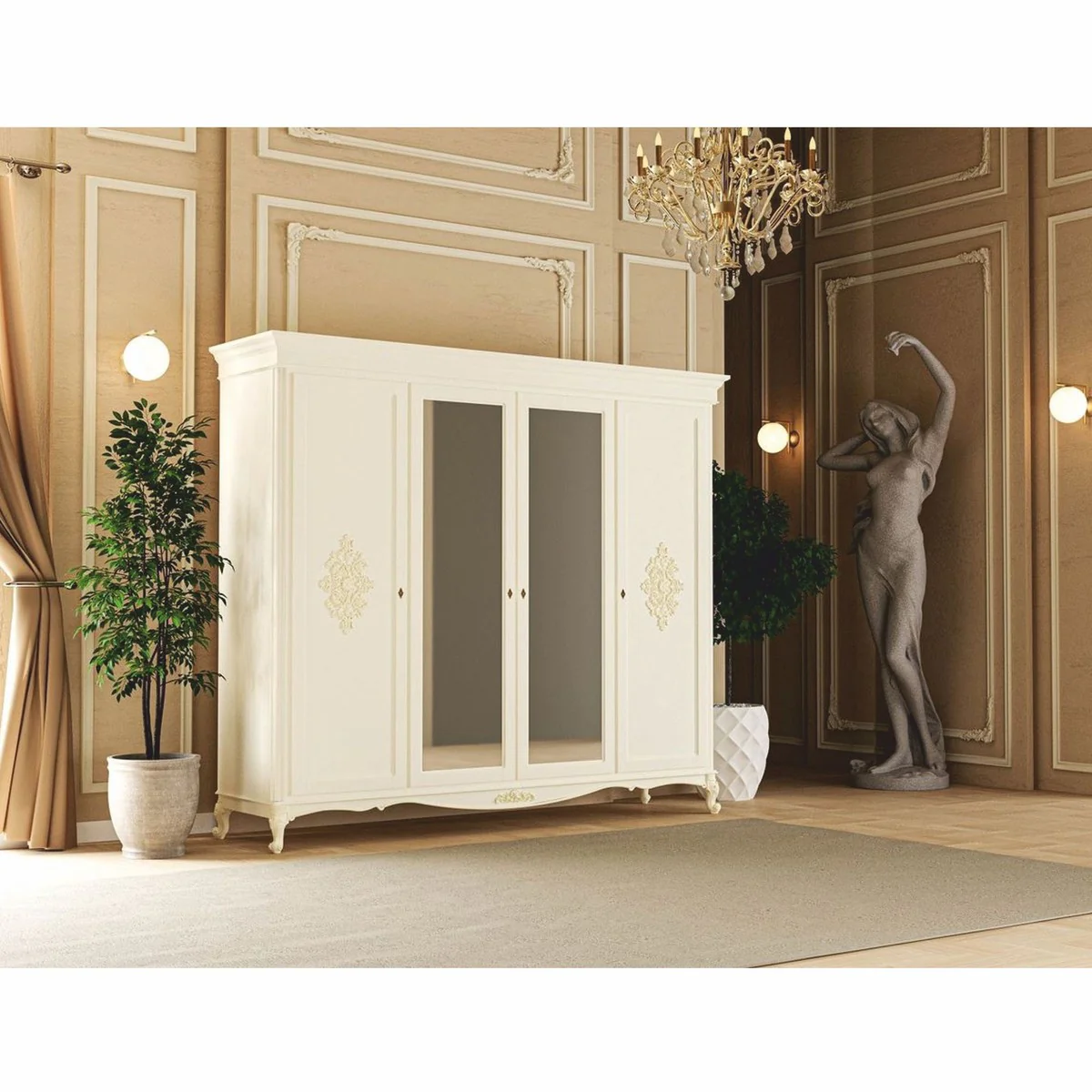 Luxus Barock Schlafzimmer Schrank Creme 248 cm - Barock Schlafzimmer Möbel