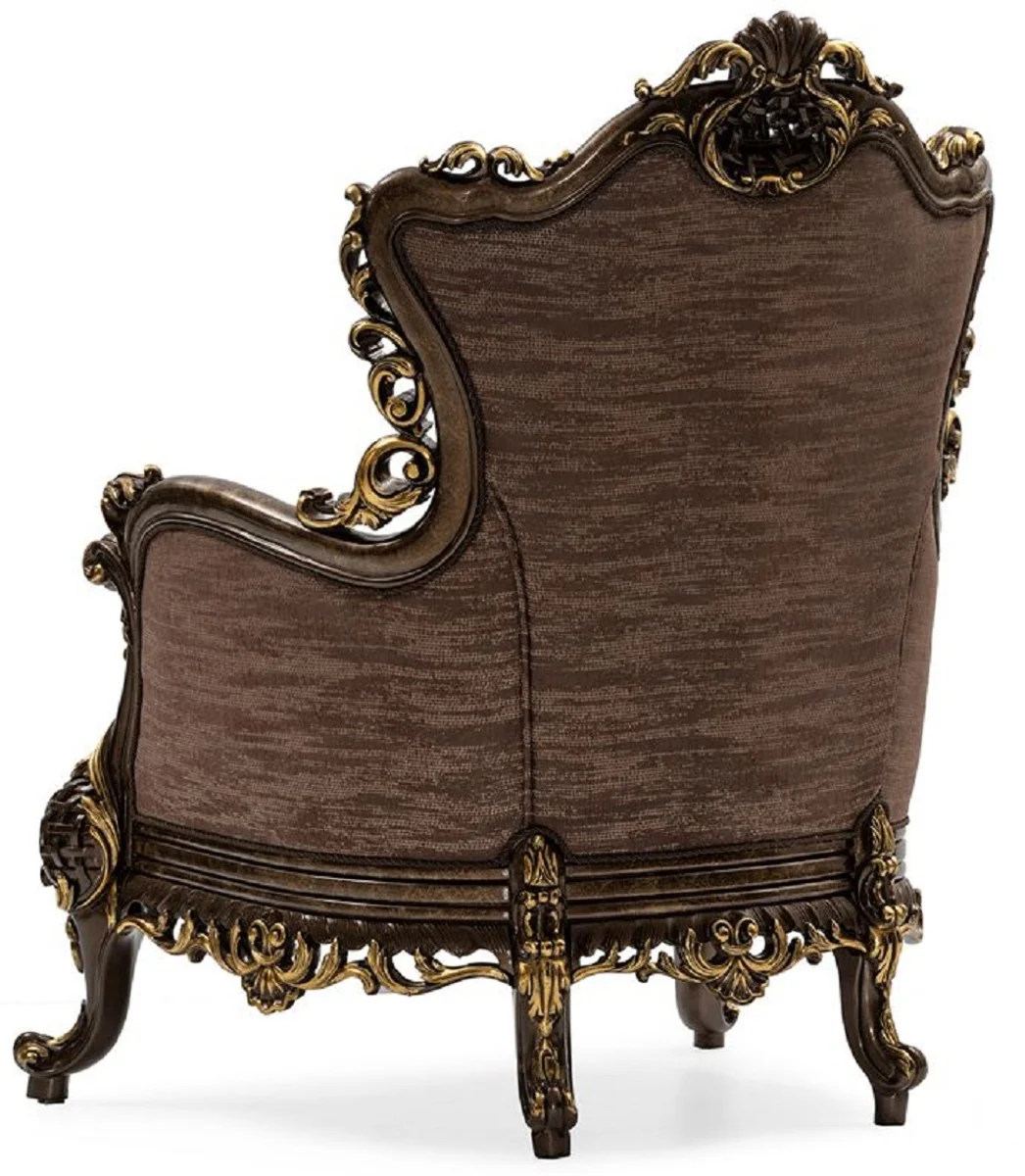 Luxus Barock Wohnzimmer Set Grau / Braun / Gold - 2 Barock Sofas & 2 Barock Sessel & 1 Barock Couchtisch - Luxus Wohnzimmer Möbel im Barockstil - Barock Möbel - Edel & Prunkvoll