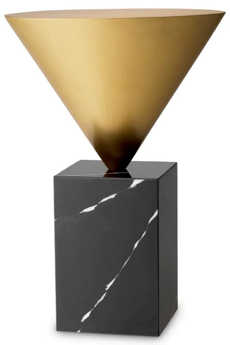 Luxus Beistelltisch Messing / Schwarz Ø 42 x H. 61 cm