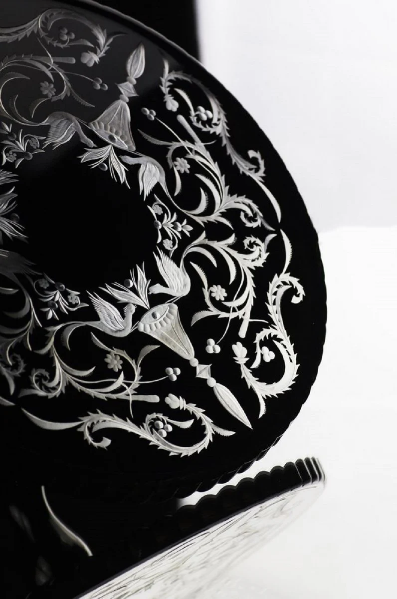 Luxus Kuchenteller Schwarz / Silber Ø 32 x H. 12 cm - Handgefertigte und handgravierte Glas Kuchenplatte - Hotel & Restaurant Accessoires - Luxus Qualität